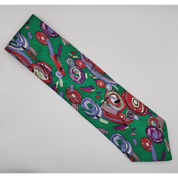 Giorgio Redaelli Necktie Tie Abstract Green Silk 4" Wide 56" Long VTG ABS1 - Picture 4 of 5